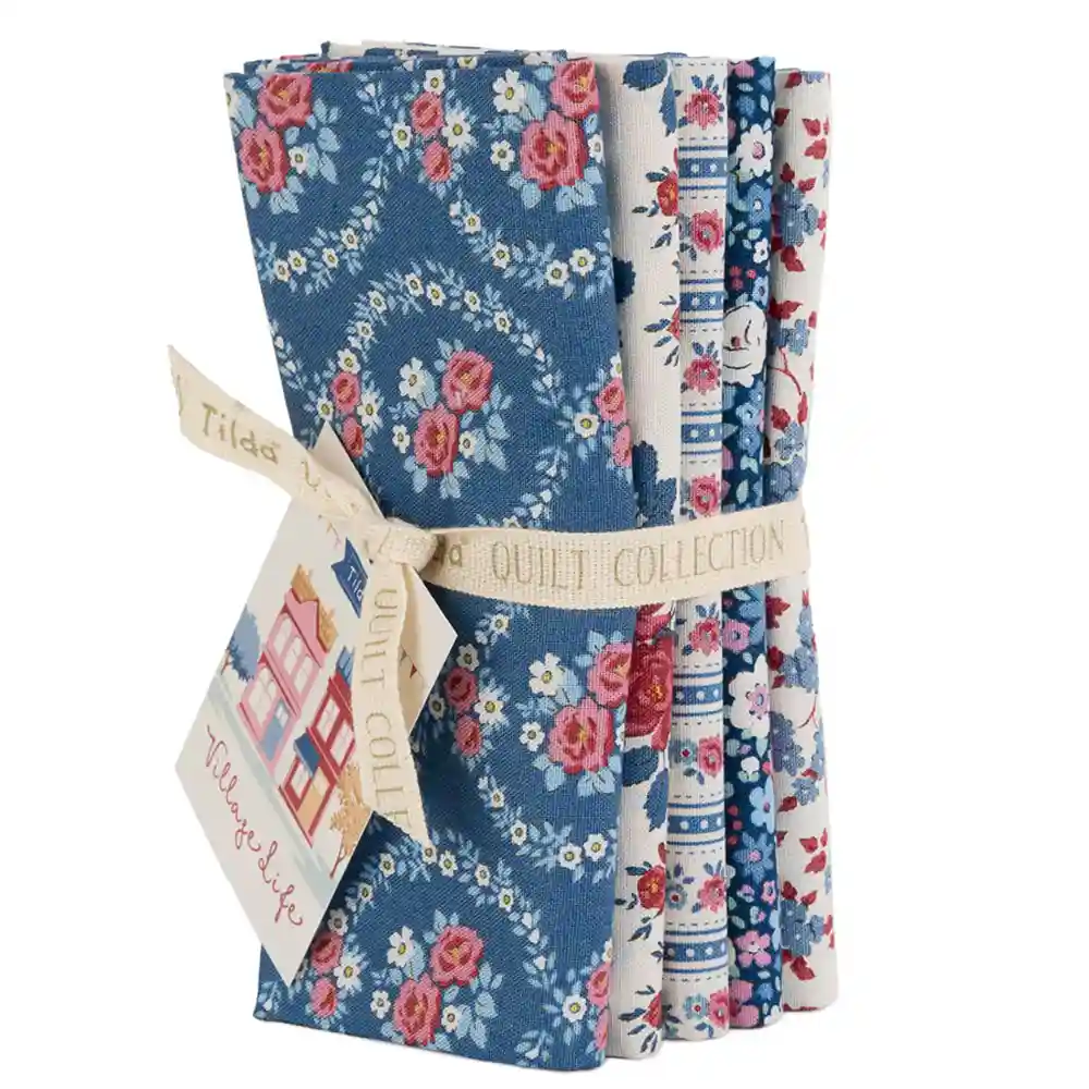 tilda village life fat quarter bundle blue 300277