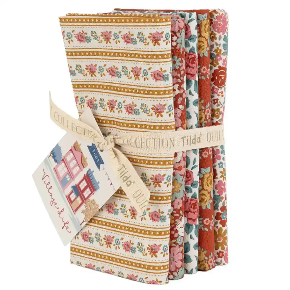 tilda village life fat quarter bundle rust ochre 300274