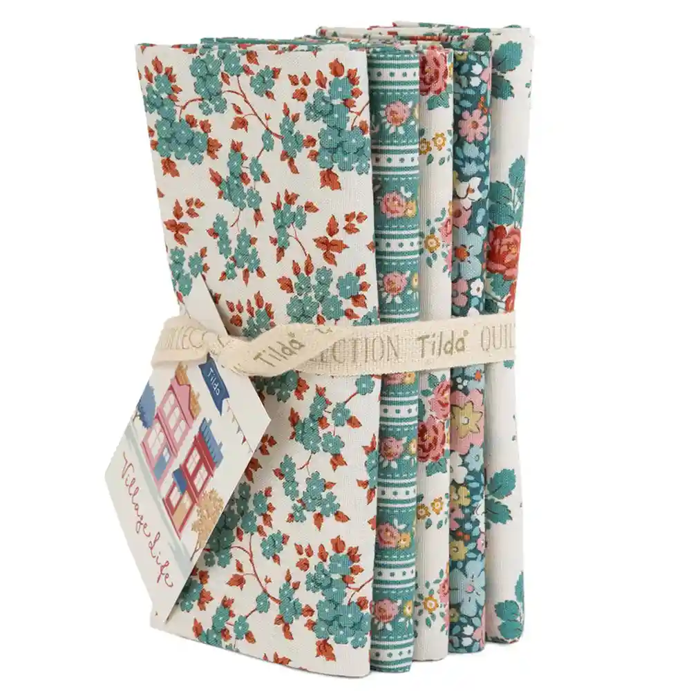 tilda village life fat quarter bundle teal 300275